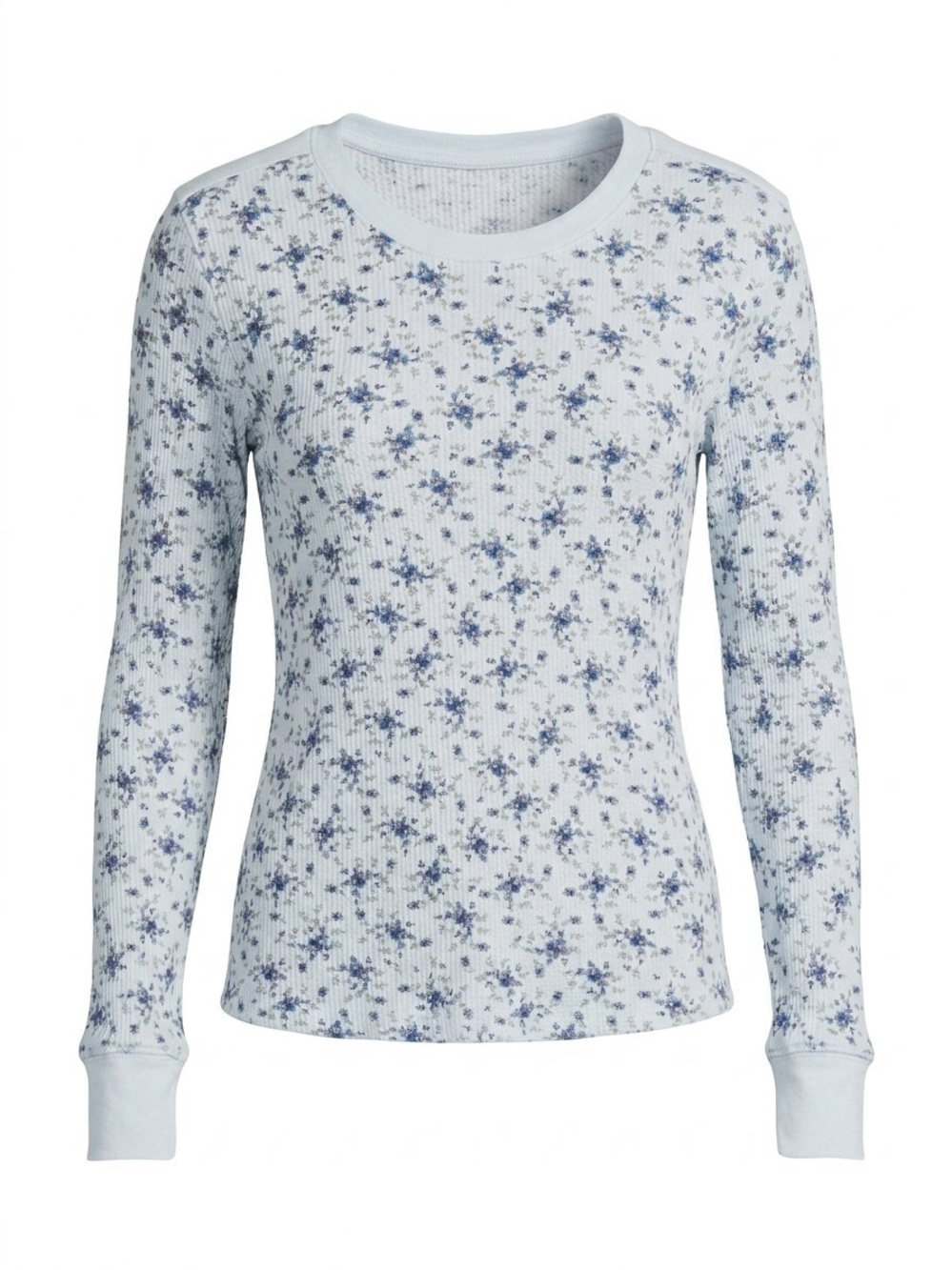 Arizona Jean Company Light Blue Floral Ribbed Long-Sleeve Tee